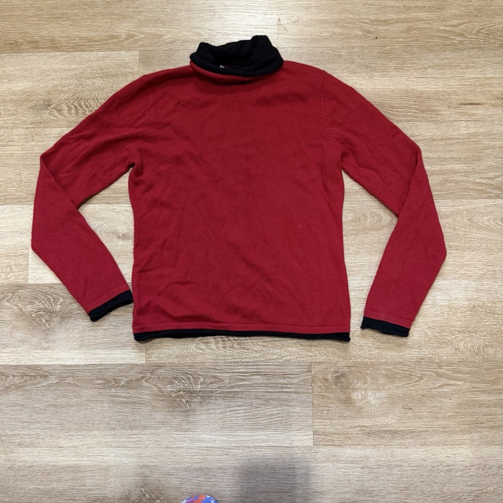 Evelyn Grace 100% Cashmere Red Black Sweater Soft Cozy Pullover Mock Neck M